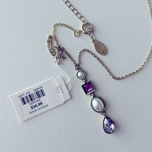 Ann Taylor Factory - Gold Chain Pendent Necklace with Purple Stones NEW